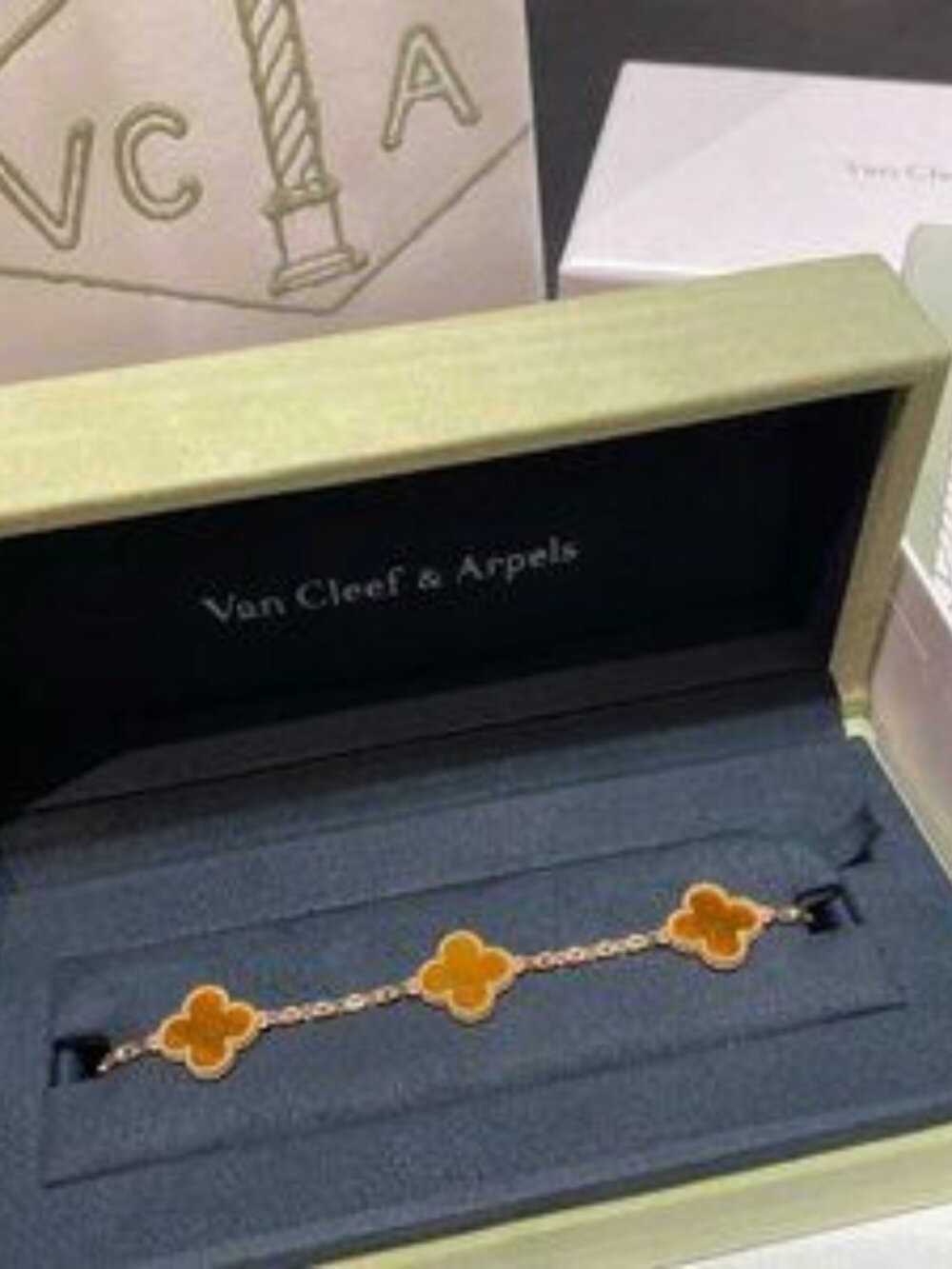 Authentic Van Cleef & Arpels 18K Gold Tiger Eye Bracelet